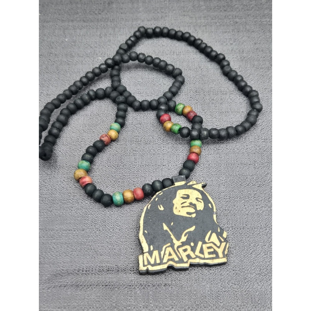 Bob Marley Wooden‎ Pendant Necklace Rasta Beaded Reggae Jamaica Jewelry